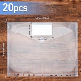 TAOPE Document Wallet A4 Filing, Pack of 20 Document Folders A4 with 11 Hole Edge, Velcro Closure and Label Pocket, Waterproof Document Folders for Documents Organising (White)