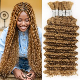 Auburn Ginger Wet and Wavy human braiding hair for Boho Braids 150g 18 Inch Curly Boho Hair for Braiding Knotless 12A Deep Wave Bohemian 6 Bundles/Pack Auburn Ginger No Weft 30#