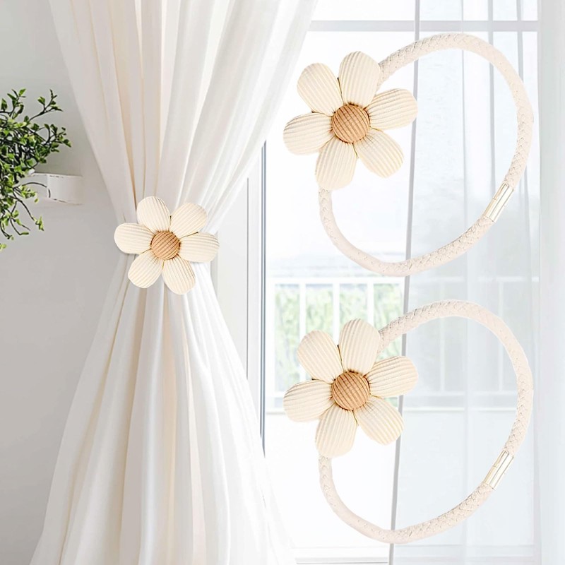 DEFIYEAR 2PCS Magnetic Curtain Tie Backs, Flower Shaped Curtain Binding