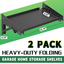 ULIBERMAGNET Garage Folding Storage Rack Shelves,100LB Metal Wall Mounted Adjustable Rail Shelf for Garage,Power Tools,Toolbox,Storage Shelves with Lip for Workshop Kitchen Office (2 Pack)