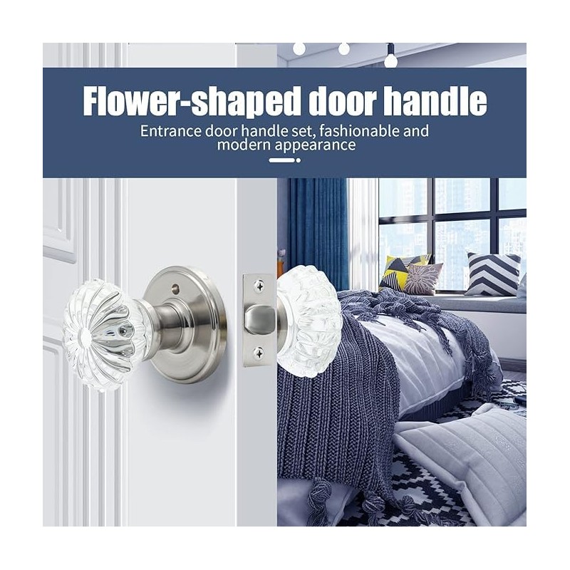 Cielsa Dawn Glass Door Knobs Interior with Lock, Satin Nickel