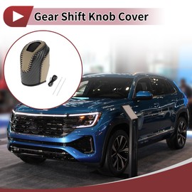 X AUTOHAUX Anti-Slip Gear Shift Knob Cover Car Stick Shifting Handle Protector for Volkswagen Taos 2022-2023 Beige Black Faux Leather