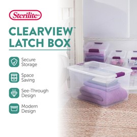 Sterilite 6 Pack 66 Quart ClearView Latch Box, Stackable Organizer Bins with Latching Lids - Clear Plastic Organization Containers for Closet, Bedroom, Shelving Units and Everyday Home Storage