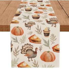 Thanksgiving Table Runner Turkey Pumpkin Table Runners Thankful Fall Kitchen Dining Table Decoration for Home Party Banquet Decor 13x72 Inch