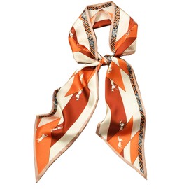 Clysoru Silk Neck Scarf Printed Scarves Head Women'S Fashion Oblique Angle Satin Scarfs For Bag Hair 59” X 5.9” (Orange red white horse)