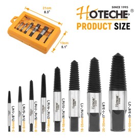 Hoteche 8 Pcs Damaged and Stripped Screw Extractor Set - CrMo Steel - Removes Screws of Various Sizes from 3-6mm to 35-50mm - Essential Tool Kit for DIY and Professional Use