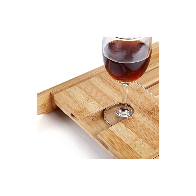 LEGENDARY-YES Natural Bamboo Bathtub Caddy with Extendable Sides Book Tablet