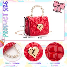 RSXING Children's Shoulder Bag Girls Handbag - Adjustable Strap Beads Handbag - Princess Mini Bag Children's Shoulder Bag Gifts for 3 4 5 6 Year Old Girls, red