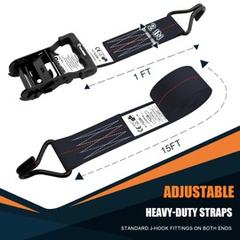 SALUINOKI 6 Pack 2 inch Ratchet Straps Heavy Duty J Hook 2 in x 15ft with Strong Ratcheting, Cargo Load Tie Down Strap 2200lbs Working Load for Trucks Black