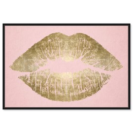 The Oliver Gal Artist Co. Fashion and Glam Framed Wall Art Canvas Prints 'Solid Kiss Blush Lips Home Décor, 30 in x 20 in, Gold, Pink