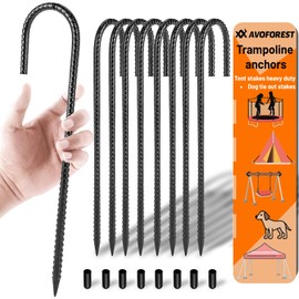 XINCAMPING Trampoline Stakes,Galvanized Steel Ground Stakes Heavy Duty Rebar Stakes Anchors Kit,8 Pack Safety Tent Stakes,12" J Shaped