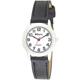 Ravel Ladies Round White Dial Black Pu Strap Watch R0132.11.2