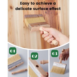 Voomey Deck Stain Brush 5 Inch, Limewash Paint Brush, Deck Stain Applicator Made of Faux Bristle Wire, Stain Brush for Wood Furniture, Wood Doors, Fences