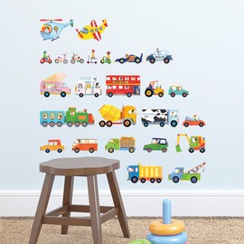 DECOWALL DS-8015 Transportation Car (Small) Wall Sticker Decor Kindergarten Nursery Kids Room DIY Wall Decal Wall Art Sticker Boy Girl Teens Kids Bathroom Decor Vinyl Bedroom Teens Kids