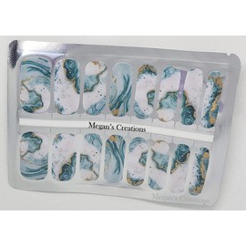 Teal Green Gold Marble Nail Polish Wraps - Nail Polish Strips
