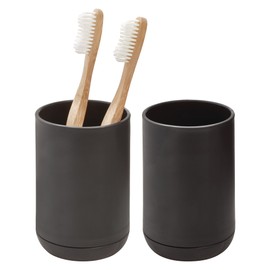iDesign 3 Divided Sections for Bathroom or Vanity-Set of 2-Black Toothbrush Holder