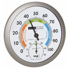 TFA Dostmann Analogue Thermo-Hygrometer, Healthy Indoor Climate, Coloured Comfort Zones, Temperature, Humidity, L 120 x W 37 (68) x H 120 mm