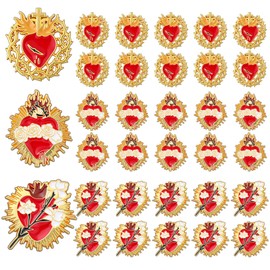 Tondiamo 60 Pcs Catholic Sacred Heart of Jesus Pins Bulk Religious Christian Favors Cross Enamel Lapel Brooch Red Heart Pins First Communion Appreciation Gift for Clergy Church Funeral Sunday