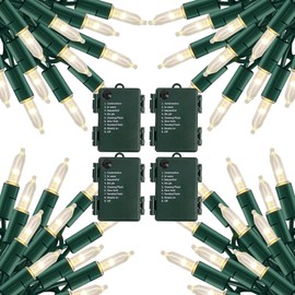 TW SHINE Battery Operated Christmas Lights, 4 Pack Total 200 LED 64 FT Battery Operated String Lights with 8 Modes, Xmas Lights for Outdoor Indoor Wedding Party Home Decorations, Warm White