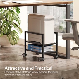 HOOBRO PC Stand, 2-Tier PC Tower Stand Fits Most PC, PC Stand for Floor, Height Adjustable, Computer Tower Stand Under Desk, CPU Stand with Wheels, for Home Office, Black BB11CJ01