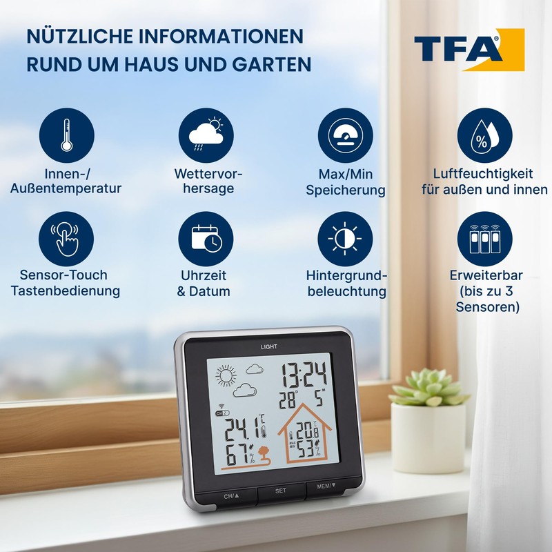 TFA Dostmann Digital Life Weather Station with Radio, Including Outdoor