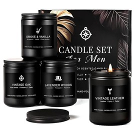 Scented Candles for Men Gift Set, Masculine Soy Candle Set with Leather, Smoke & Oak Scents – 4 Pack Manly Aromatherapy Candles for Home, Office & Relaxation Gifts for Him
