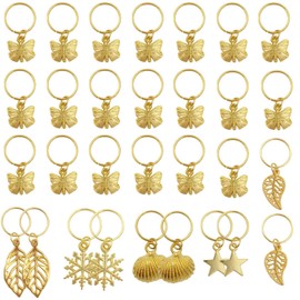 30PCS Hair Charms Hair Braid Rings Gold Hair Accessories Butterfly Leaves Shell Snowflake Star Pendant Loc Jewelry for Hair Clip Headband Dreadlock Accessories (M)