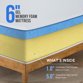 Twin Mattress 6 inch Gel Memory Foam Mattress Queen Mattresses Medium Firm Mattresses for Cool Sleep Relieving Pressure Relief CertiPUR-US Certified Mattress in a Box