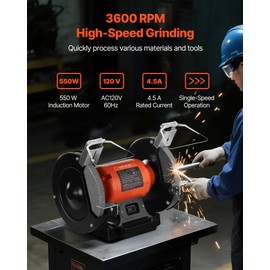 VEVOR Bench Grinder, 8-inch Single Speed Bench Grinder, 3450RPM High-Speed Table Grinders with 550W 4.5A Induction Motor, 36/60-Grit Grinding Wheel & Adjustable Eye Shield for Fast Sharpening Grinding
