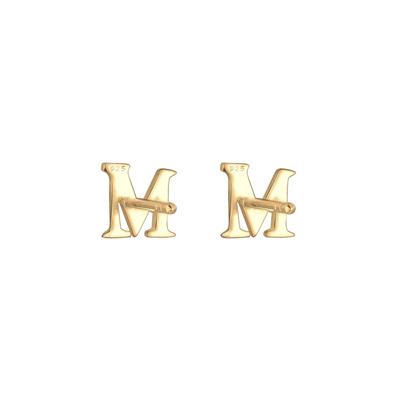 Elli Minimal 925 Silver Initial Stud Earrings Letter M, Sterling