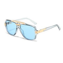 YAMEIZE Retro Pilot Metal Design Sunglasses - for Women Men Vintage Double Bridge Sunglasses UV400 Protection Square Shade Driving (Grey Blue)