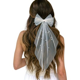 YAEISM YAEISM Bridal Pearl Hair Bow Veil Bachelorette Party Decorations White Bow Short Wedding Veil Elegant Double Bowknot Bride Hair Clip Engagement Bridesmaid Gift