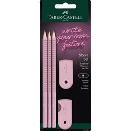Faber-Castell 217084 Pencil Set Sleeve, with Sharpener, Eraser and 3 Pencils, Writing Set Grip 2001 Rose Shadows