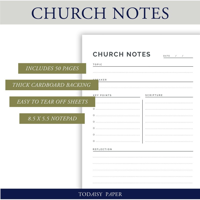 Todaisy Paper Church Notes Notepad 5.5 x 8.5 Tear Away
