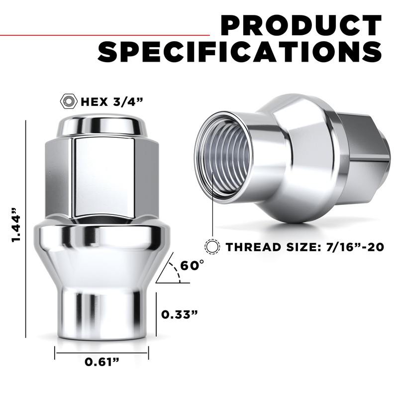 White Knight 7802-4 Chrome 7/16"-20 ET Bulge Lug Nut, 4