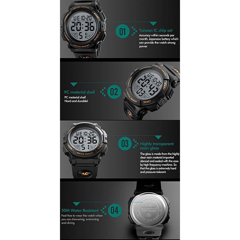 Timever Digital Wrist Watch, Men's, Waterproof, w/Stopwatch, LED, Running Watch,