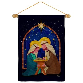 Angeleno Heritage Christmas Nativity Wood Dowel Set Wooden Rod Home Decor Burlap Banner Flag Pole Room Outdoor Indoor Hanger Poster Sign Religious Gifts Birth of Jesus Wall Tapestry, Made in USA