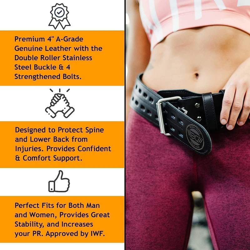 WARM BODY COLD MIND Leather Weight Lifting Belt. 4" Adjustable