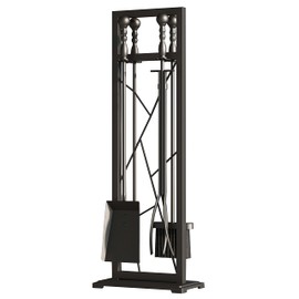 Fire Beauty Fireplace Tools, 5 Pieces Fireside Accessories Fire Kit Set, Stand Woodstove Tools Holder Wrought Iron Handle Indoor Fireset Stand (30.5 Inches)