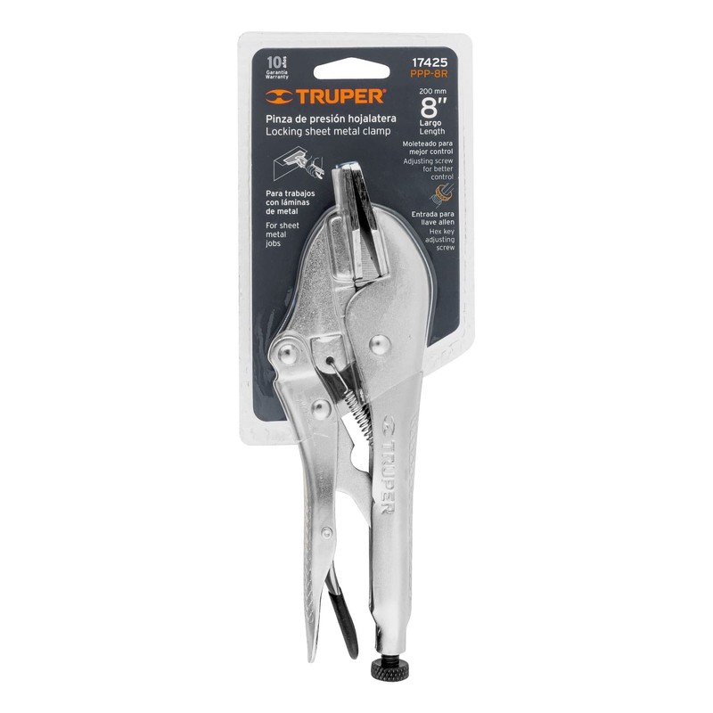 Truper PPP-8R, Pinza de presión, hojalatera, 8", mordazas de acero