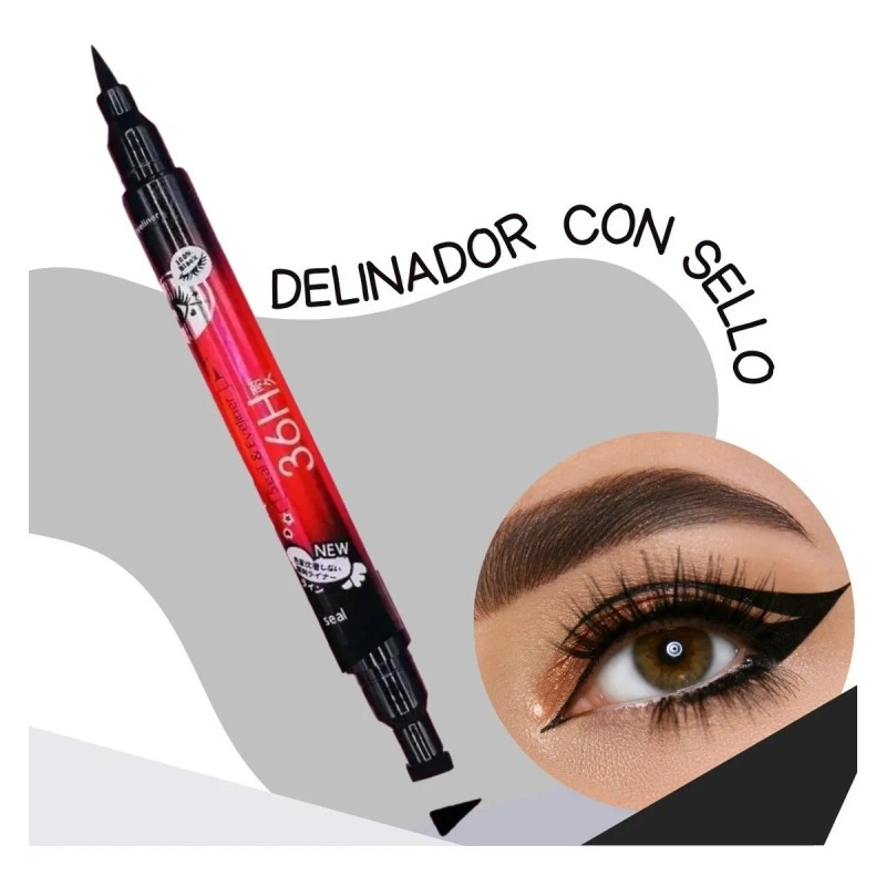 Delineador Ojos Con Sello Waterproof Eyeliner Makeup 2x1 F