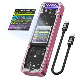 DOCKCASE Explorer Edition Smart M2 SSD Enclosure - 10s Power Failure Protection, NVMe Housing, SSD Health Detection, Two Type-C Ports USB-C 3.2 Gen 2 (10Gbps) for NVMe SSDs up to 4TB Pink