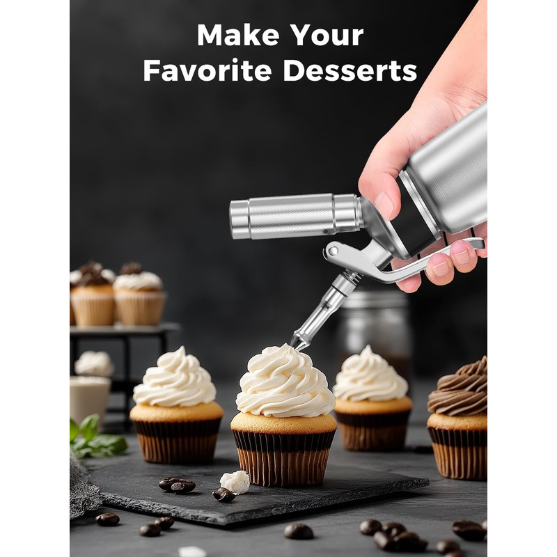 Professional Stainless Steel Whipped Cream Dispenser, 1L / 1 Quart
