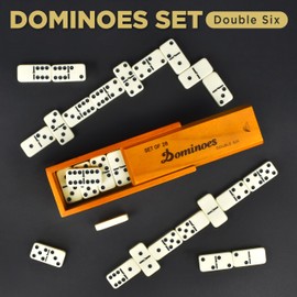 Dominos Set for Adults – Dominoes - Classic Board Games - Christmas Games Juegos de Mesa - Double 6 Dominoes Family Games for Kids and Adults - Double Six Standard Dominos Set 28 Tiles with Wood Case