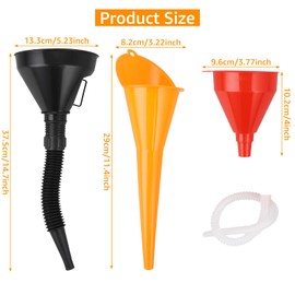 VIDETOL 9-Piece Funnel Set, 3 Sizes Funnel, Flexible Filling Funnel with Hose and Strainer for Car, Household and Workshop