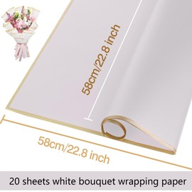 20 White Sheets Bouquet Wrapping Paper, Waterproof Flower Paper Wrapping Paper, Elegant Bouquet Paper, Flower Wrapping Paper, 58 x 58 cm for Gifts, Flowers and Crafts