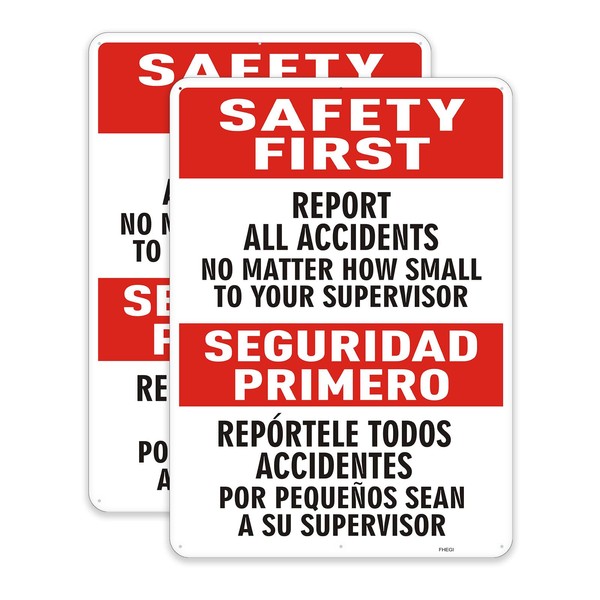 FHEGI 2-Pack 10" x 14" Large "Safety First - Report