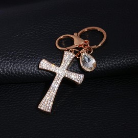 Llavero con Forma de Cruz con Diamantes de Imitación Brillantes, Dijes para Bolso con Llavero, Regalo para Mujeres y Niñas
