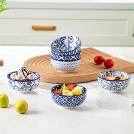 Gibsimi Ceramic Dipping Bowls Set - 4 Oz Porcelain Small Dessert Bowl 3.5 Inch Small Bowls for Yogurt, Snack, Appetizer， Side Dishes - Microwave Dishwasher Safe - Set of 6 - Vintage Blue