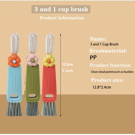 3 in 1 Cup Lid Cleaning Brush, 2024 Upgraded Portable Crevice Cleaning Brush Set for Baby Bottle Gap Tight Spaces Cup, Rotatable Cup Lid Cleaner Cup Mouth Scrubber (1, Red)
